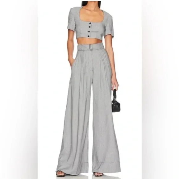 HOUSE OF HARLOW 1960 TWO-PIECE HOUNDSTOOTH SET WIDE LEG PANT - Picture 1 of 4